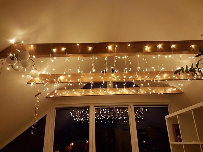 Lighting EVER 306 LED Curtain Lights, 10×10 ft Plug in Hanging Fairy Lights | 18 Hang Down String Lights, 6.9" Apart, High Density Backdrop Lights, Large Size, 8 Modes, Warm White, Not Connectable