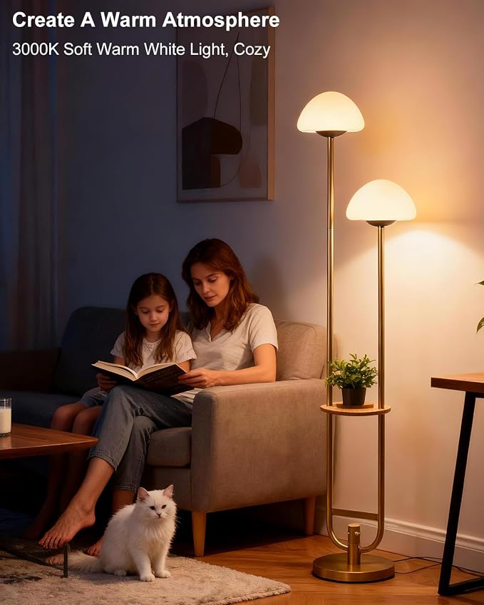Lightdot 63IN Gold Dimmable Floor Lamp with Table Modern Mid Century Standing Lamps with Bulbs Included Unique Vintage Tall Floor Lamp with 5Lbs Heavy Base for Living Room/Sofa Beside/Corner Decor