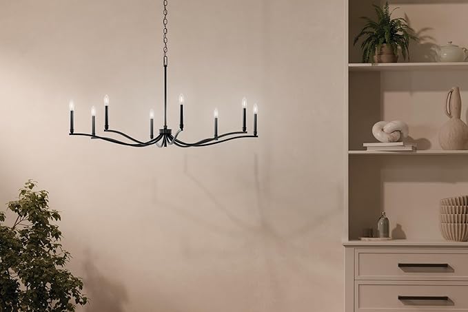 Kichler Malene 8-Light Chandelier, Updated Traditional Light in Black, Sloped Ceiling Compatible, for Foyer, Dining Room or Living Room (25" x 52"), 52697BK