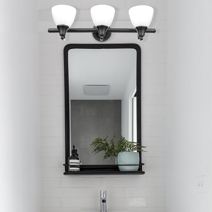 Globe Electric 51227 Jayden 5-Piece All-In-One Bathroom Set, Oil Rubbed Bronze, 3-Light Vanity Light with Frosted Glass Shades, Towel Bar, Toilet Paper Holder, Towel Ring, Robe Hook, Bulb Not Included