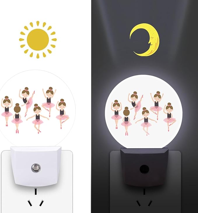 Round LED Night Light,Cute Ballerina Girl Ballet LED Night Light Plug into Wall with Dusk to Dawn Light Sensor White Energy Efficient Nightlight for Bedroom Bathroom Hallway LivingRoom Kitchen