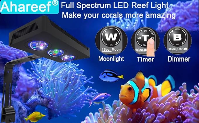 Aquarium Light 45W Reef Light for Coral SPS LPS Saltwater Light | Dimmable SPS/LPS Coral Light Sunrise, Sunset & Moonlight Modes, Perfect for 10–24in Saltwater Reef Tanks Up to 40 Gallons