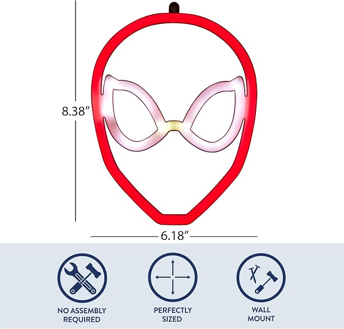 Marvel Spiderman Neon Figural LED Hanging Wall Art,Kids Bedroom & Playroom Wall Décor, 6.1" x 8.3"