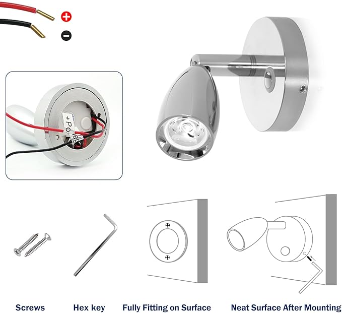 THALASSA 12V RV Wall Sconces - Boat Reading Light Interior Warm White with Built-in Touch Dimmer Switch as Camper Indoor Spotlight for DC Volts Systems of Motorhouse Caravan Vehicle Yacht