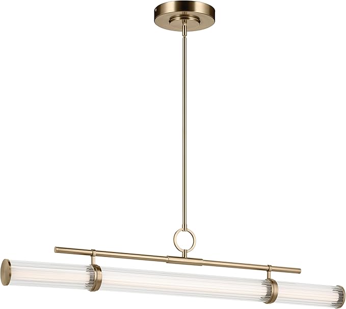 Kichler Riven LED 1-Light Linear Chandelier with Clear Fluted Glass in Champagne Bronze, Sloped Ceiling Compatible, for Kitchen or Dining Room (9.5" x 8" x 48.25"), 52753CPZLED
