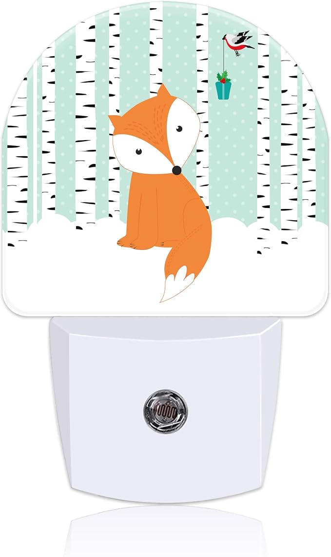 Cute Fox and Bird Night Light for Kids, LED Night Light Plug into Wall with Dusk to Dawn Sensor for Girls Boys Women Men Room Decor, Hallway, Kitchen, Bathroom, Nursery, Stairs