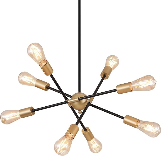 8 Lights Dining Room Light Fixtures Modern Sputnik Chandelier Black and Gold Mid Century Pendant Light for Kitchen Island Entryway Foyer Living Room UL Listed
