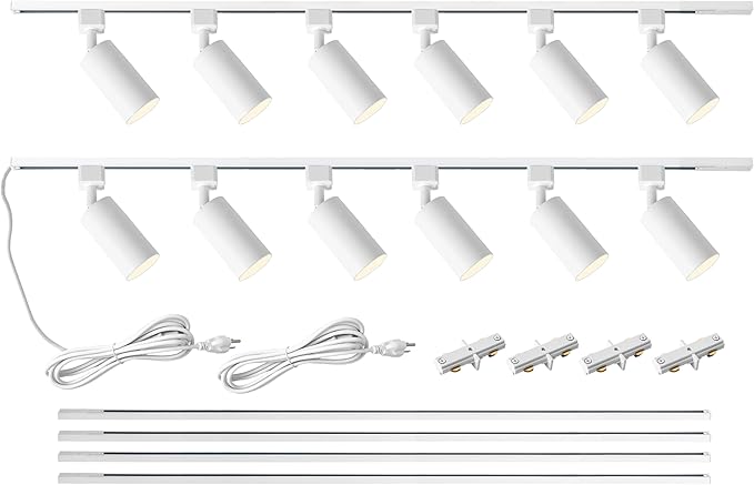 Plug in Track Lighting with Power Cord, 12-Light GU10 Track Lighting Kit with 13FT H Type Track Lighting Rails, Modern Kitchen LED Track Lighting Fixtures Ceiling Spot Light, White (No Bulbs)