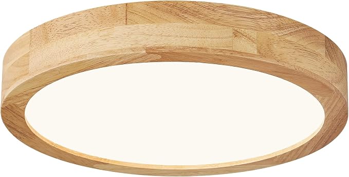 Pevfah Modern Dimmable 11.81in Wood Flush Mount Ceiling Light, 5CCT LED Round Close to Ceiling Lighting Fixtures, Minimalist Ceiling Lamp for Bedroom, Kitchen, Hallway, Laundry Room