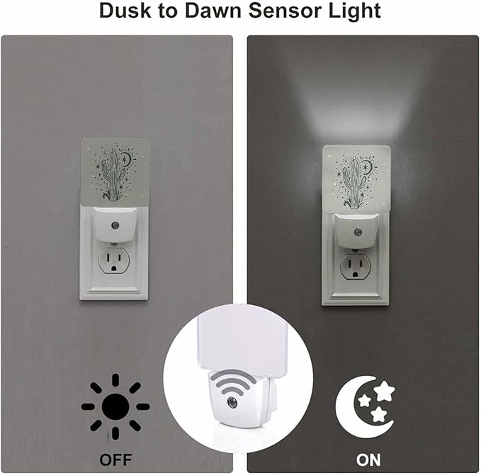 LED Night Light,Wild Cactus Desert Arizona Vintage LED Night Light Plug into Wall with Dusk to Dawn Light Sensor White Energy Efficient Nightlight for Bedroom Bathroom Hallway Living Room Kitchen
