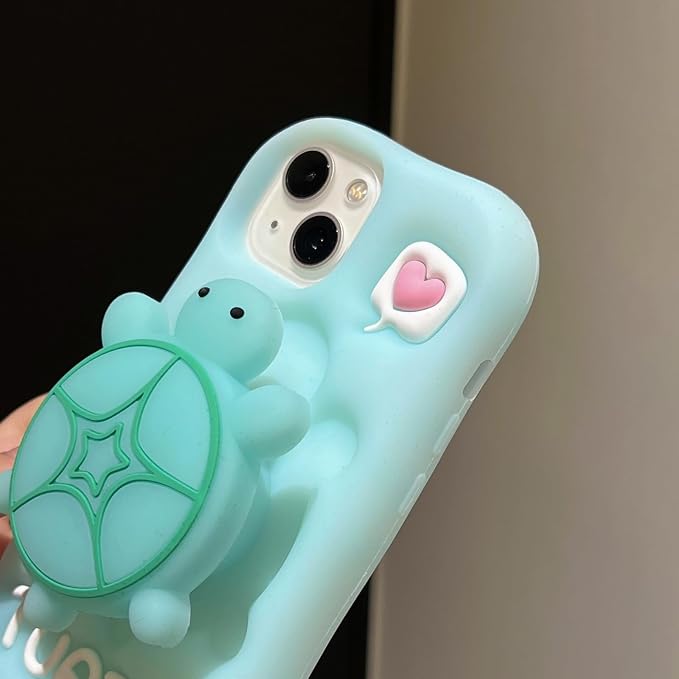 Kawaii Phone Case for iPhone 11 with Kickstand Cute 3D Cartoon Night Light Turtle Silicone Protective Case Cover for Women & Girl