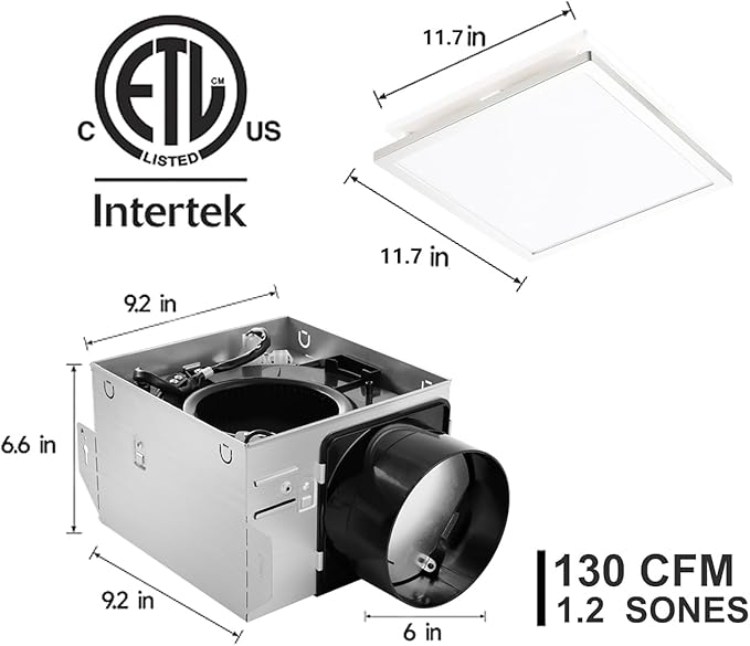 Tech Drive Modern Nickel Bathroom Exhaust Fan with Light - 130 CFM, 1000lm Dimmable 5CCT LED Light with Night Light Selectable, 6-Inch Duct Quiet Ventilation, Decorative Nickel Trim, Easy to Install
