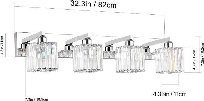 Aipsun Bathroom Light Fixtures Crystal Modern Vanity Lighting Fixtures 4 Light Chrome Bathroom Vanity Light (Exclude Bulb)