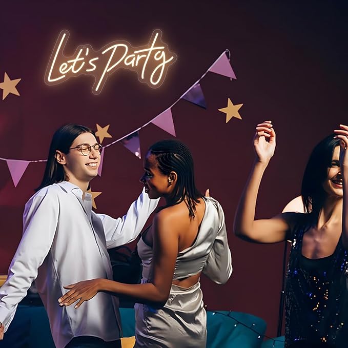 Lets Party Neon Sign for Party Wall Decor, 16.5x8.4 inch Compact Neon Party Decorations LED Glow Lights Supplies Accessories, Warm White