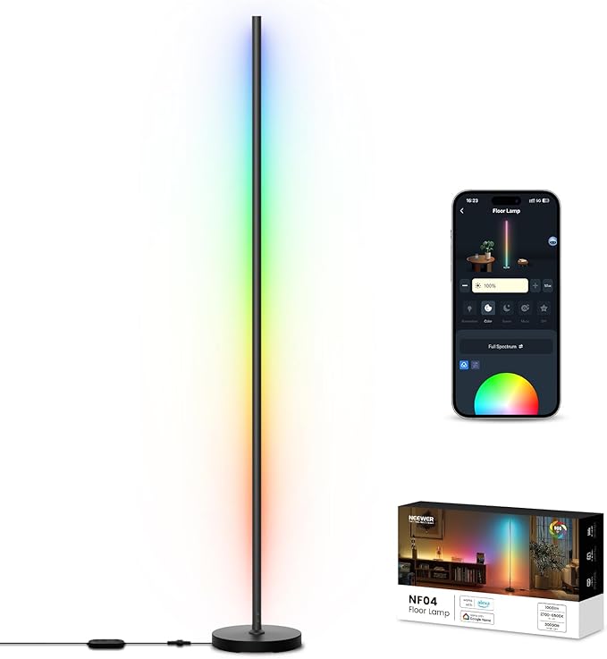 NEEWER NF04 RGB IC W Smart Floor Lamp NEW Version, 1000lm LED Corner Light Compatible with Google Alexa, APP/AI Design/Music Sync/16 Million Color Living Room Bedroom Home Decor Ambient Lighting