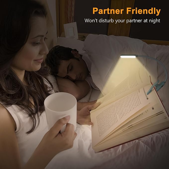 Gritin 9 LED Rechargeable Book Light for Reading in Bed | Eye Caring 3 Color Temps,Stepless Dimming Brightness,80 Hrs Runtime Small Lightweight Clip On Book Reading Light-Pacific Blue