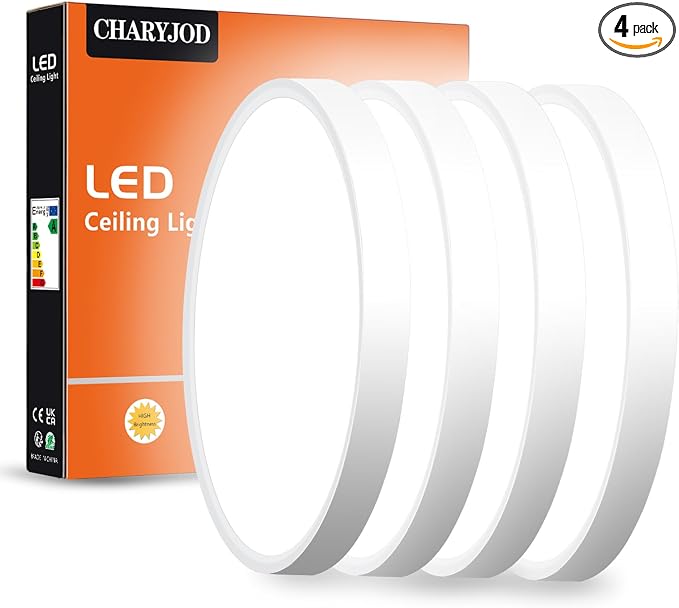 4 Pack LED Flush Mount Ceiling Light Fixture, 9inch LED Ceiling Light White | 18W 5000K Low Profile Slim Flat Surface Mount Ceiling Lights for Kitchen Hallway Laundry Stairwell Basement Closet