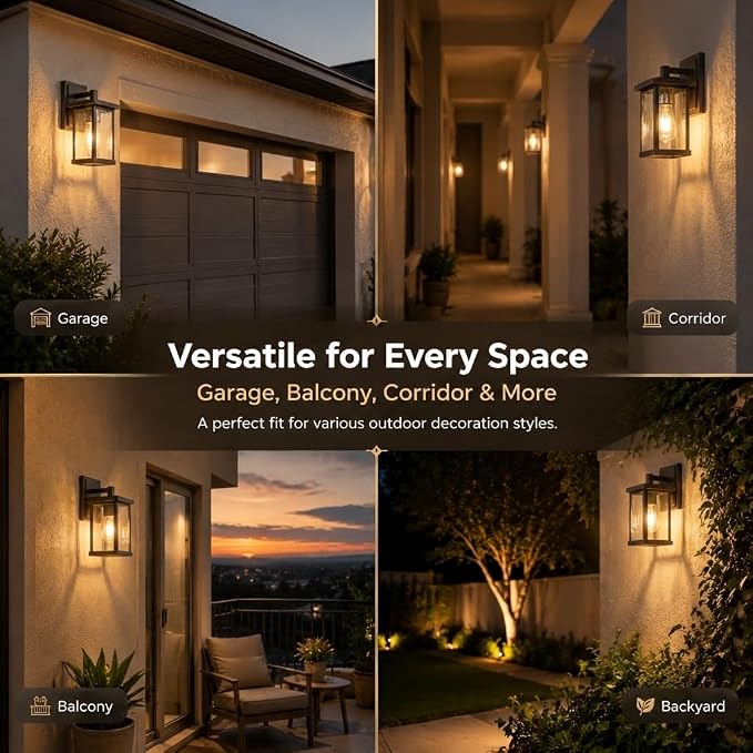 Brown Outdoor Wall Light Fixtures with Water Ripple Glass, 2-Pack