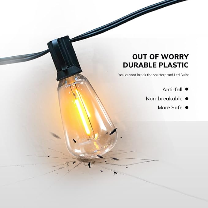 Achin String Lights for Outside 400FT(100ft*4) 2200K Warm Edison String Lights with 200+12 LED Vintage ST38 Bulbs Shatterproof Patio Lights Outdoor Waterproof for Yard Market Bistro Gazebo