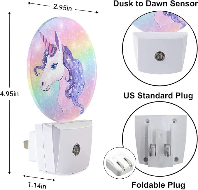 Cute Unicorn Night Light Unicorn Rainbow Plug-in Nightlight Energy Saving 0.5W LED Lighting for Boys Girls Men Women