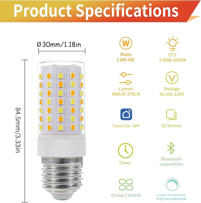 I-SHUNFA Smart E26 LED Bulbs with Remote Control and App Control,E26 LED Dimmable Bluetooth Bulb,AC 120V,2700K-6500K,Brightness Adjustable 1%-100% 10W 1000LM,Timing Function-3P