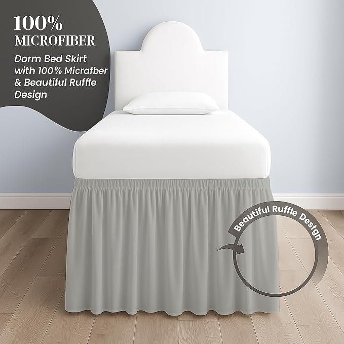 Cottingon Dorm Bed Skirt Twin XL 42" with Split Corners, 100% Microfiber Soft and Stylish, College Room Essential, Extra Long Dust Ruffle for Extended Beds, Light Grey