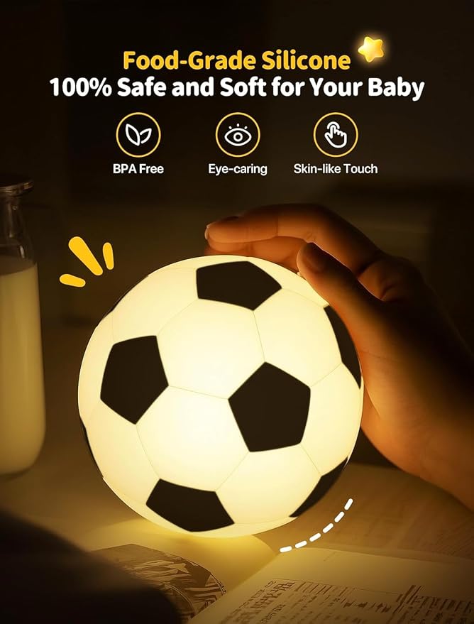 Soccer Night Light for Kids, Rechargeable Touch Lamp, Silicone Soccer Ball Lamps, Cute Glowing Football Night light, Portable Nursery Night Lights, Gifts for Boys Gilrs Soccer Lover, Room Decor