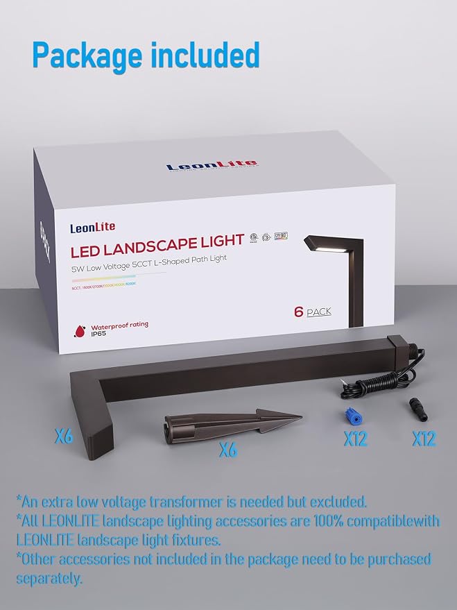 LEONLITE 6-Pack 16 Inch 5CCT Low Voltage Landscape Pathway Lights, ETL | 12-24V AC/DC, 5W Anti-Glare Path Lights, Aluminum, IP65, for Yard Sidewalk, 1800K/2700K/3000K/4000K/5000K, Oil Rubbed Bronze