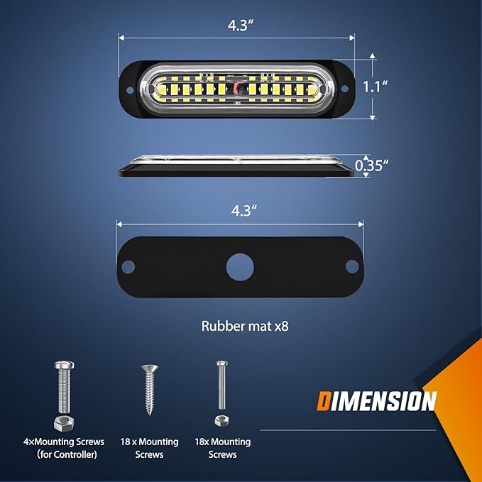 Nilight 8PCS Led Strobe Lights with Controller 12V 24V Sync Feature White Strobe Light 12 LED Surface Mount Emergency Hazard Warning Lights with Strobe Controller for Vehicle Car Truck RV ATV
