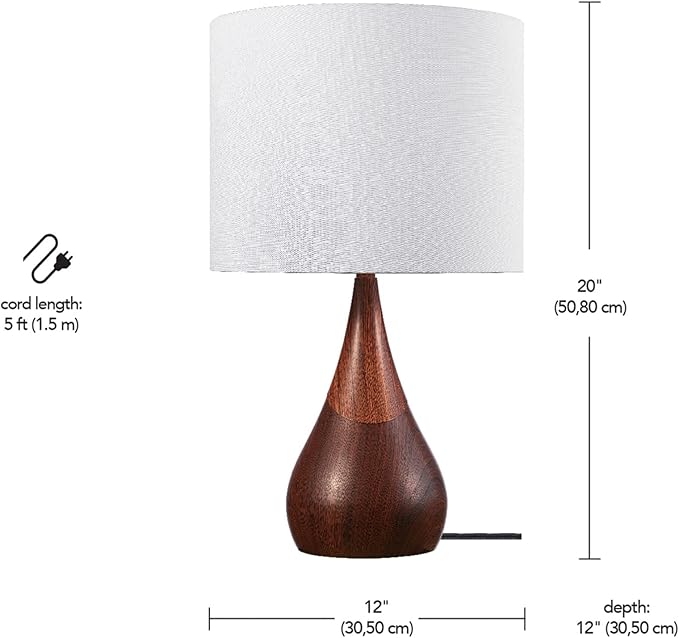 Globe Electric Novogratz x 65862 Harrington 20" Table Lamp, 2-Tone Faux Wood, White Cotton Shade