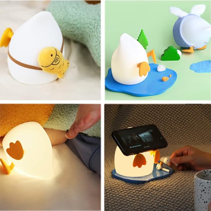 PP Duck Night Light, Adjustable Night Lamp USB Rechargeable, Touch Control Auto-Off Bedside Sleep Lamp with Lovely Feet Phone Holder, Cute Birthday Gifts for Girls, Boys, Teens, Friends