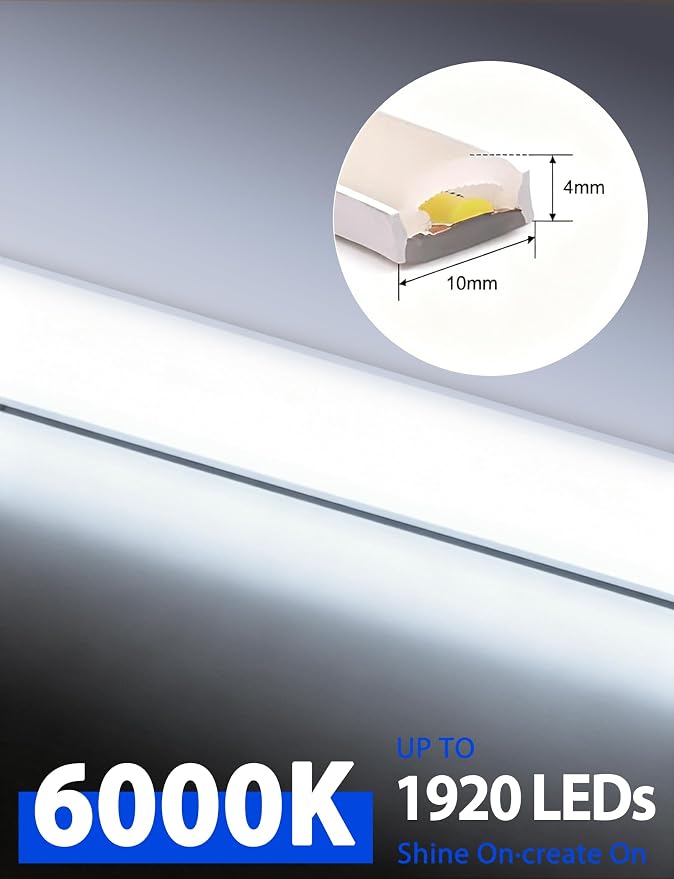 Lamomo COB LED Strip Lights 20Ft, White Dimmable Self-Adhesive Led Rope Light with Remote, Flexible Cuttable Waterproof 6000K Silicone Neon Tape Light for Bedroom, Indoor, Cabinet, 10mm Width