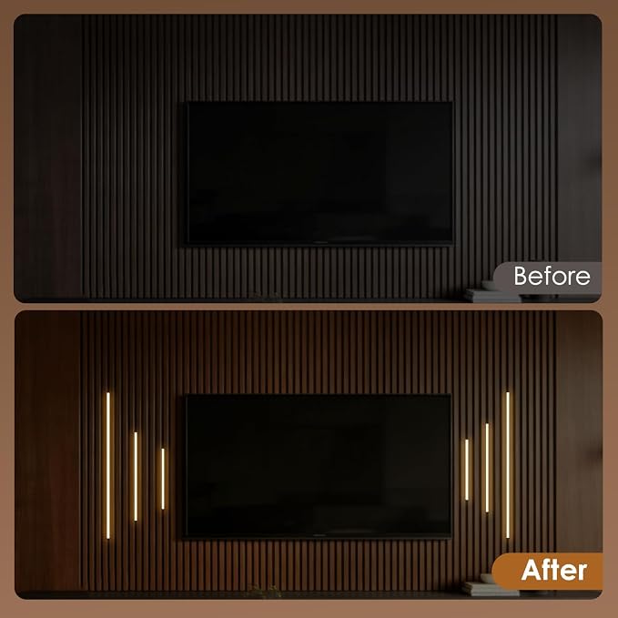 Slat Wall Lights for Wood Panel-6PCS LED Recessed Lighting Kit | White Light Cover Adhesive Black LED Light for Wood Slat Wall Panels,Dimmable& Touch 3000K Led Strip Lights