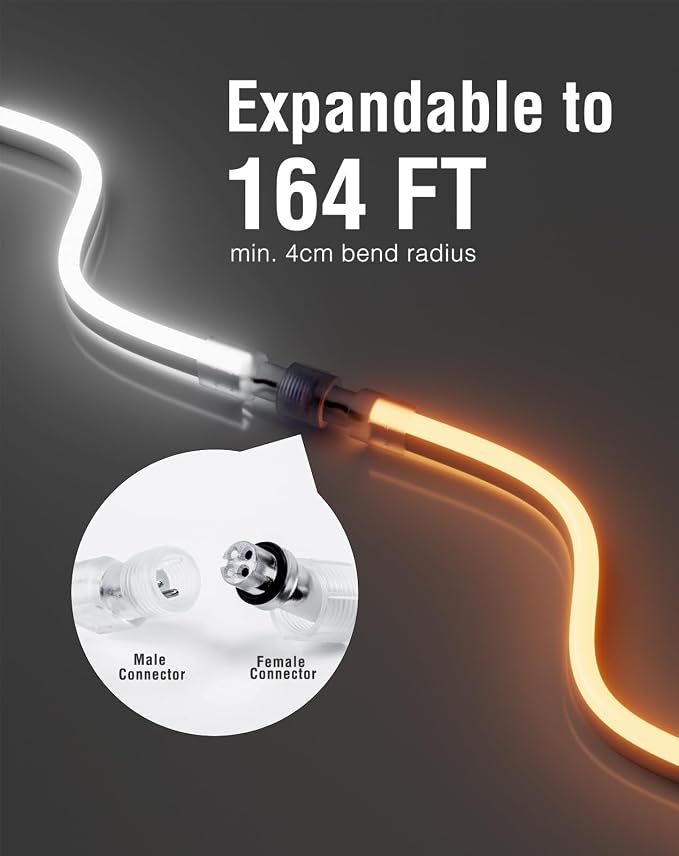 50FT/15M LED Neon Rope Lights, Cool White AC 110V-120V Neon LED Strip Lights, Flexible Waterproof SMD2835 120LEDs/M Indoor Outdoor Ropes Lights, Bright Ambient Lighting Decoration
