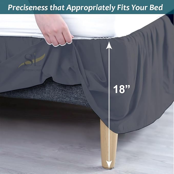 Shreem Linen Ruffled Bed Skirt with Split Corners, Gathered Style, 100% Microfiber, 18-Inch Drop, Dust Ruffle Bedskirt with Platform, Full, Dark Grey