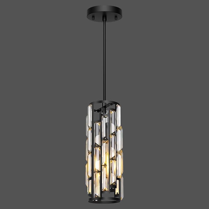 Black Pendant Lights Kitchen Island 1 Pack, Mini Crystal Chandeliers, Modern Pendant Lights Ceiling Lighting Fixtures for Kitchen Island, Dinning Room, Bedroom