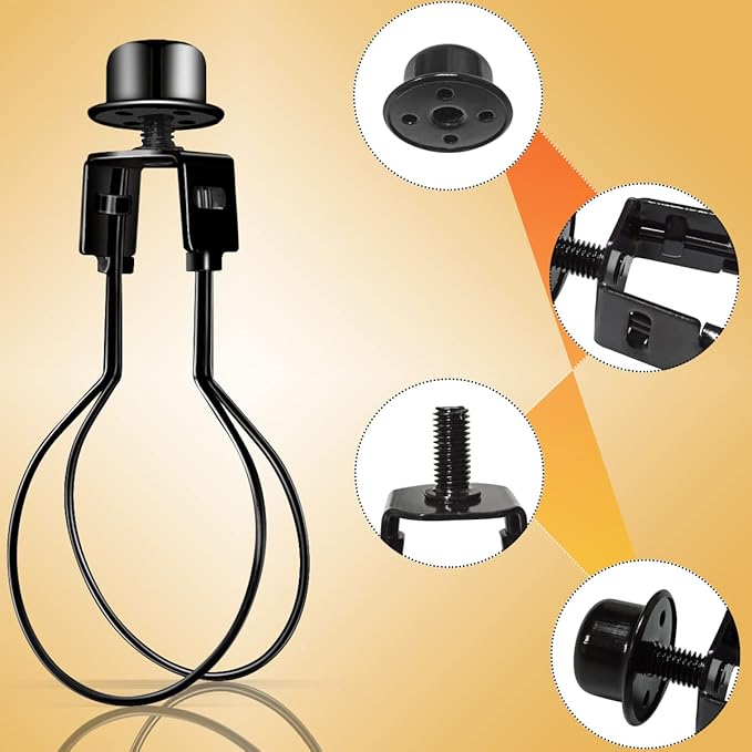 Clip on Lampshade Adapter, Shade Light Bulb Clip Adapter Includes Finial and Lampshade Levellers, Lamp Shade Holder for Clip On Light Bulbs Attaching Finial DIY Lighting Accessories (1 Pcs, Black)