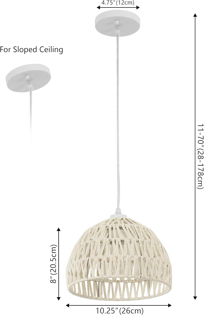 JONATHAN Y Campana 1-Light Pendant Dome Ceiling Lamp, 10.25", Cream | Modern Coastal Farmhouse Decor, Adjustable Height, Woven Rope Metal Frame, LED Bulb Included, UL Listed
