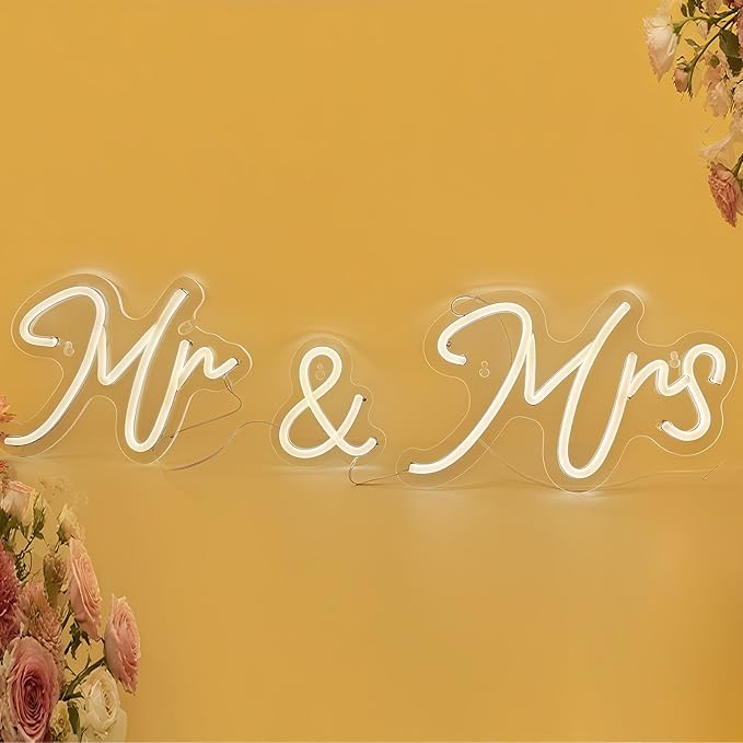 Mr and Mrs Neon Sign for Wedding Neon Light LED Backdrop Wall Decor USB Wedding Reception Decoration Gifts for Anniversary Engagement Banquet