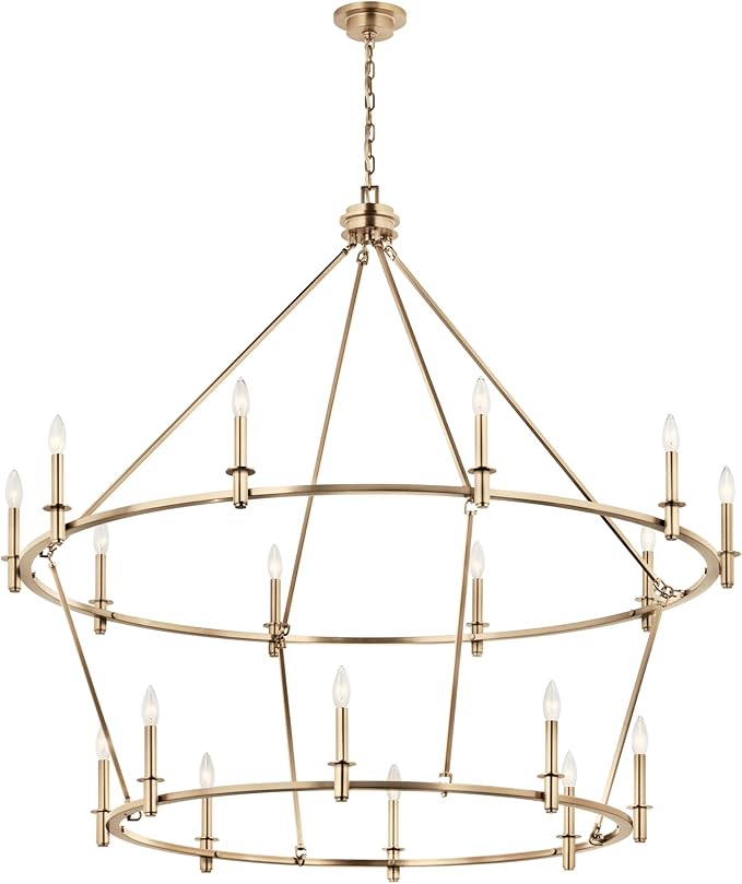 KICHLER Carrick 18-Light 2-Tier Chandelier, Updated Traditional Light in Polished Nickel, Sloped Ceiling Compatible, for Grand Foyer or Great Room (49.75" x 54.25"), 52708CPZ
