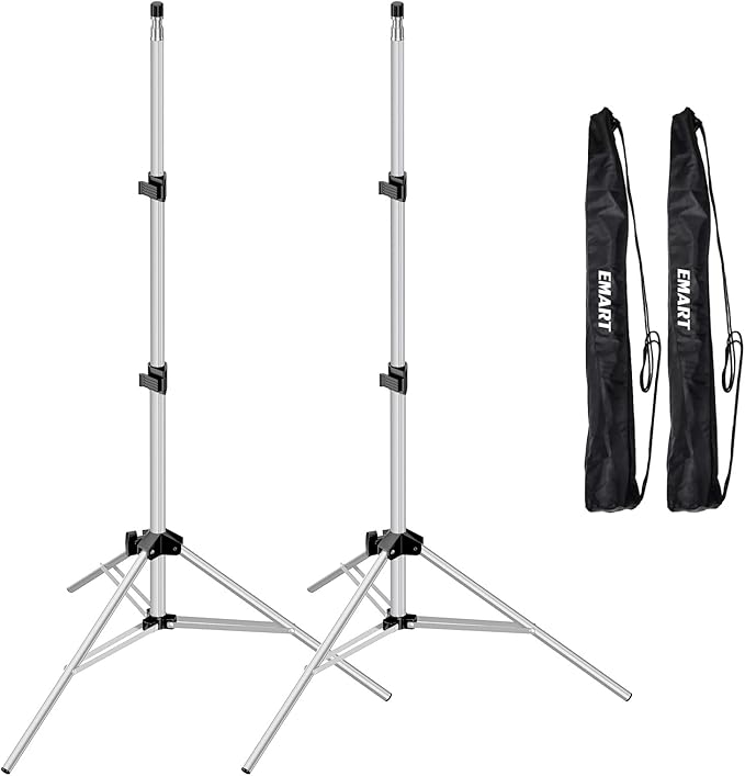 EMART 7 Ft Light Stand for Photography, Portable Photo Video Tripod Stand, 2 Pack Lighting Stand with Carry Case for Speedlight, Flash, Softbox,Strobe Light, Camera, Photographic Portrait -Silver