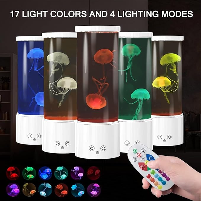 Jellyfish Lamp, LED Jellyfish Tank Table Lamp with Remote Control,17 Color Changing Dimmable Jellyfish Night Light for Home Decor & Christmas Birthday Gifts