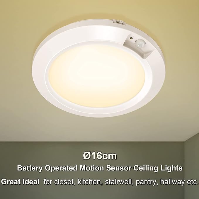Motion Sensor Battery Operated LED Lights Indoor 210LM 3000K for Closet, Stair, Laundryroom, Stairwell, Hallway, Shed, Kitchen Cabinet - Warm White (2 Pack)
