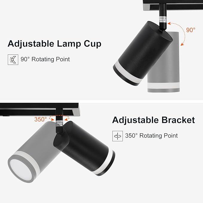 4-Light Track Lighting Fixtures Ceiling, GU10 Black Led Ceiling Spotlight, Modern Track Light Kit for Kitchen Hallway Bedroom Living Room