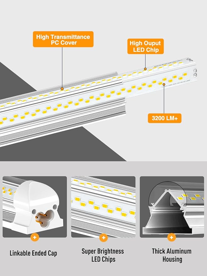 LED Shop Light, 25W 3750LM 6000K Super Bright(6 Pack) | Plug and Play, Linkable Utility Shop Lights for Garage, Cabinet, Workbench, Workshop