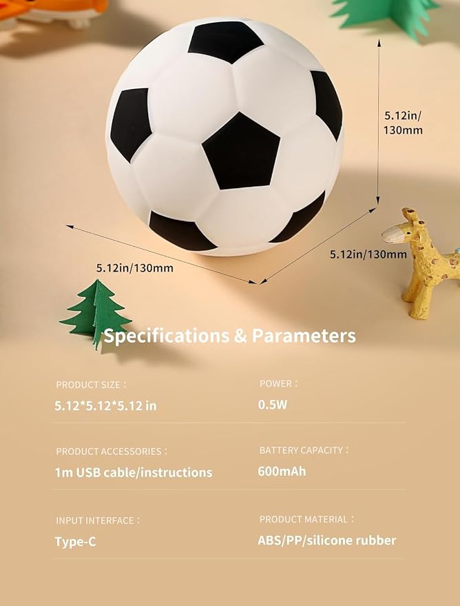 Soccer Night Light for Kids, Rechargeable Touch Lamp, Silicone Soccer Ball Lamps, Cute Glowing Football Night light, Portable Nursery Night Lights, Gifts for Boys Gilrs Soccer Lover, Room Decor