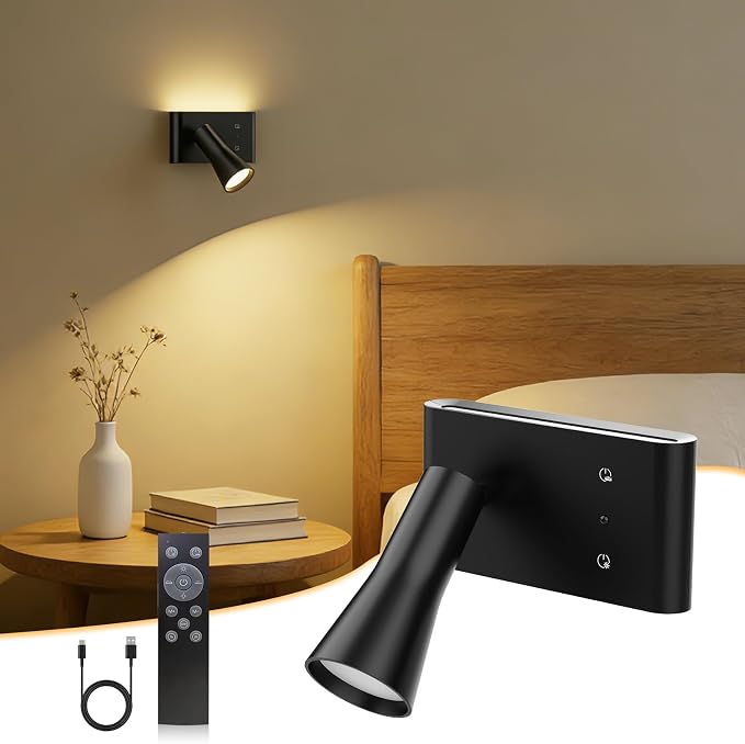 Wall Sconce Battery Operated Reading Lights, 10000mAh Rechargeable Wireless LED Wall Lights, 3 Color Temperatures Dimmable Bedside Lamps for Bedroom Living Room, 1 Pack
