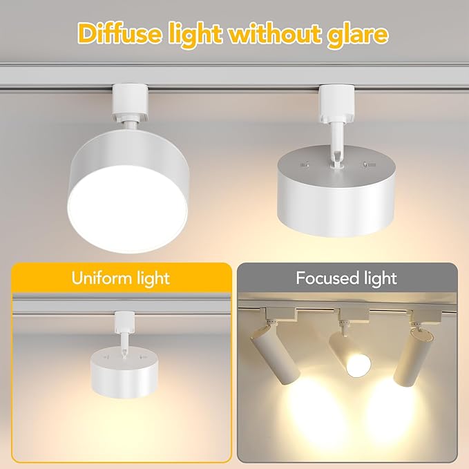 5 Color Diffuse LED Track Lighting Heads H Type Track Light Heads Dimmable Kitchen Track Lighting Fixtures Ceiling, Compatible with H Track Rails - Flicker Free CRI90+ 20W 2000lm, 4 Pack White