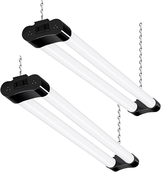 hykolity 2FT LED Shop Lights,22W (200W Equivalent) 2400LM,2 Pack | 5000K Daylight White, Linkable Garage Light for Ceiling, Workshop, Basement, Hanging or Surface Mount with Plug,Black - ETL