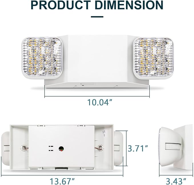LED Emergency Lights, Two Head Adjustable Commercial Emergency Lights for Business, Power Outages, with Backup Battery (90 Minutes), Hard Wired, 120-277V Fire Resistant (94V-0) UL
